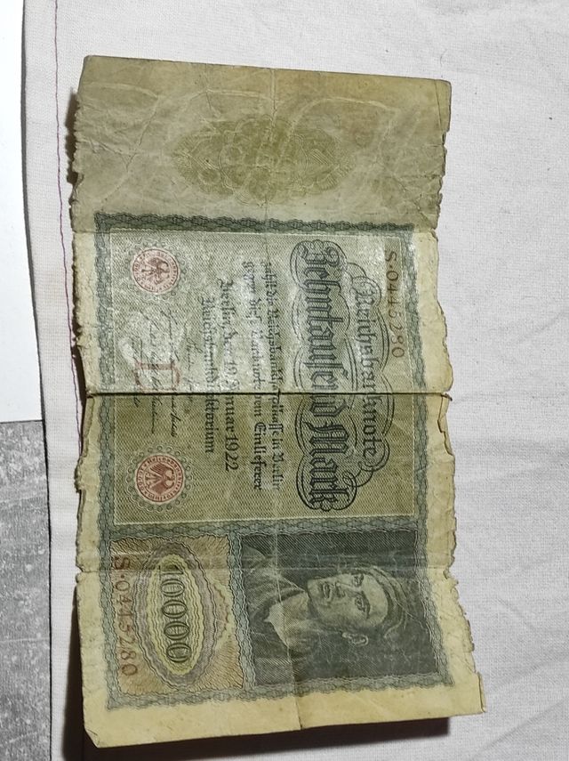 Antiguo billete 10mil marcos 1922, weimar