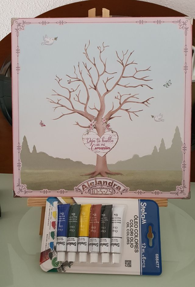 Lote comunión libro de firmas,árbol huella y hucha