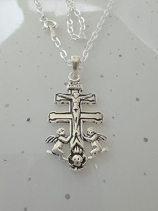 Cruz caravaca y cadena plata de ley