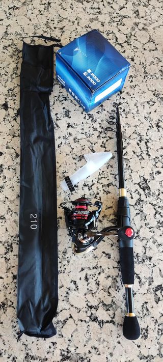 Caña 2,10 Telescópica Carbono y Carrete 3000