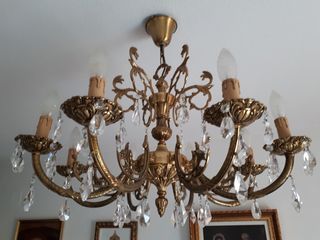 Lámpara bronce y cristal