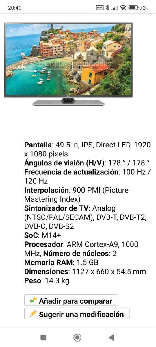 Televisión LG 50"
pulgadas LED Smart TV .