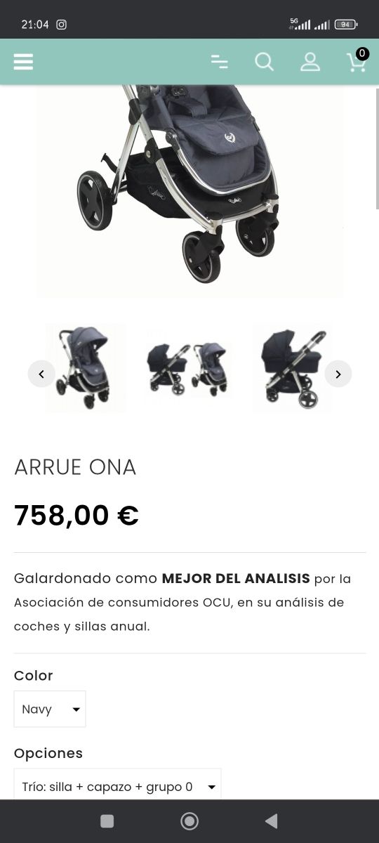 Carro bebé trío Ona de Arrue