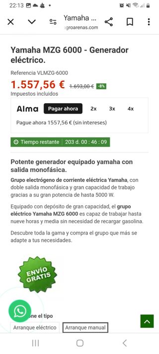 Generador electrico yamaha 6.000