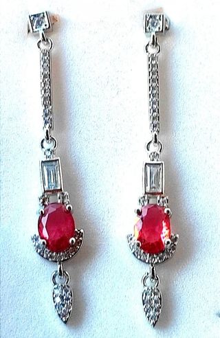 PENDIENTES ART DECO LARGOS RUBÍ