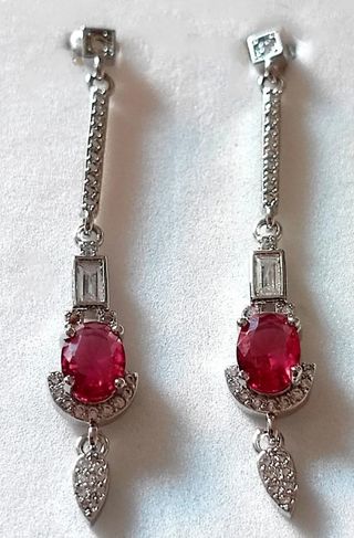 PENDIENTES ART DECO LARGOS RUBÍ
