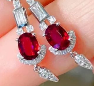 PENDIENTES ART DECO LARGOS RUBÍ