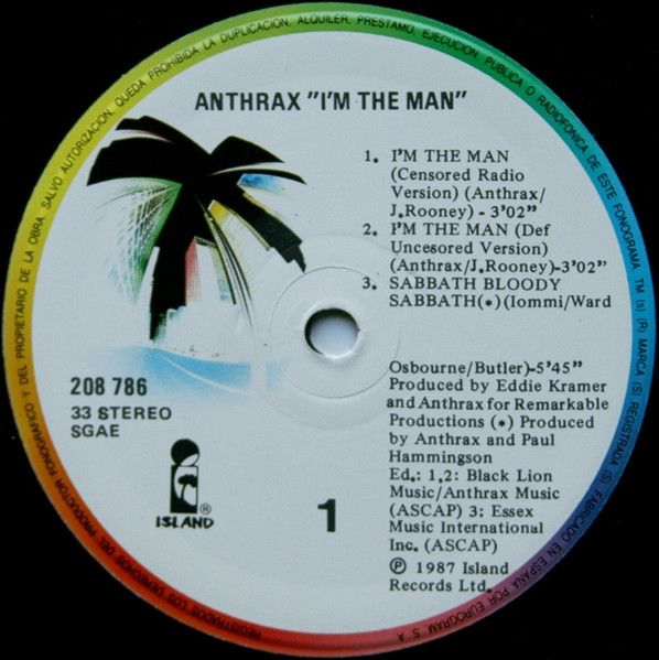 ANTHRAX. I'M THE MAN. LP-MAXI 1987.