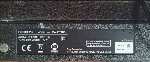 Barra de sonido Sony SA-CT180 de 2.1 canales