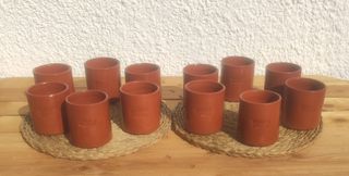 VASOS BARRO COCIDO Y LACADO. JUEGO DE 12 UNIDADES.