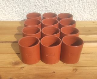 VASOS BARRO COCIDO Y LACADO. JUEGO DE 12 UNIDADES.