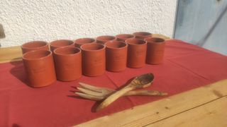 VASOS BARRO COCIDO Y LACADO. JUEGO DE 12 UNIDADES.