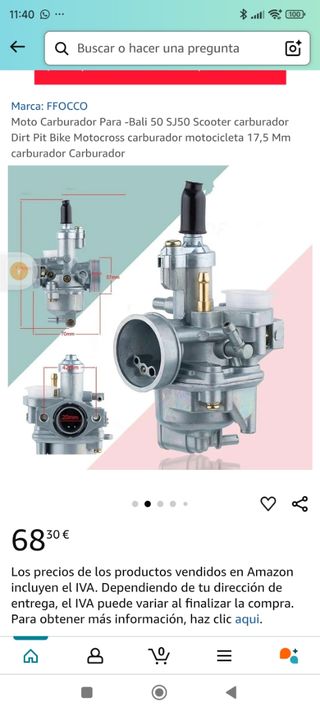 Chollo Carburador Para Honda Bali 50 SJ50 Scoot de