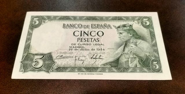 Billete de 5 pesetas 1954 "Alfonso X"