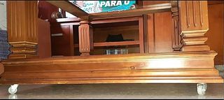 Mesa centro madera antigua con ruedas