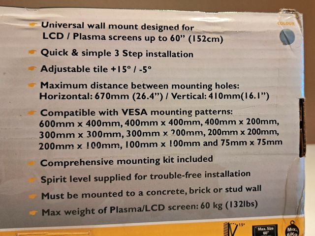 Soporte TV hasta 60 " (152 cm.) máximo 60 kg.