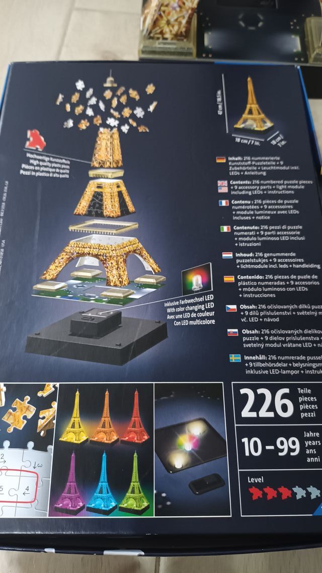 puzzle 3D ravensburger torre eiffel, si illumina