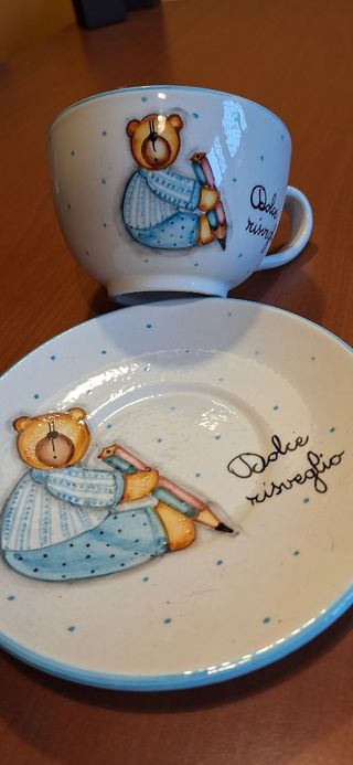 Tazza colazione con piatto dipinto mano