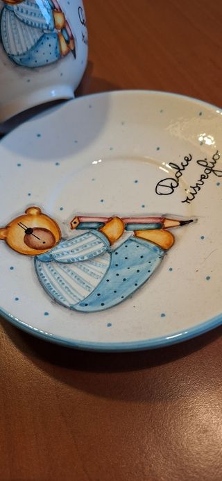 Tazza colazione con piatto dipinto mano