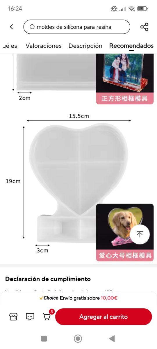 Molde corazón resina