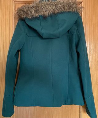 Abrigo de paño de mujer con capucha estilo trenca