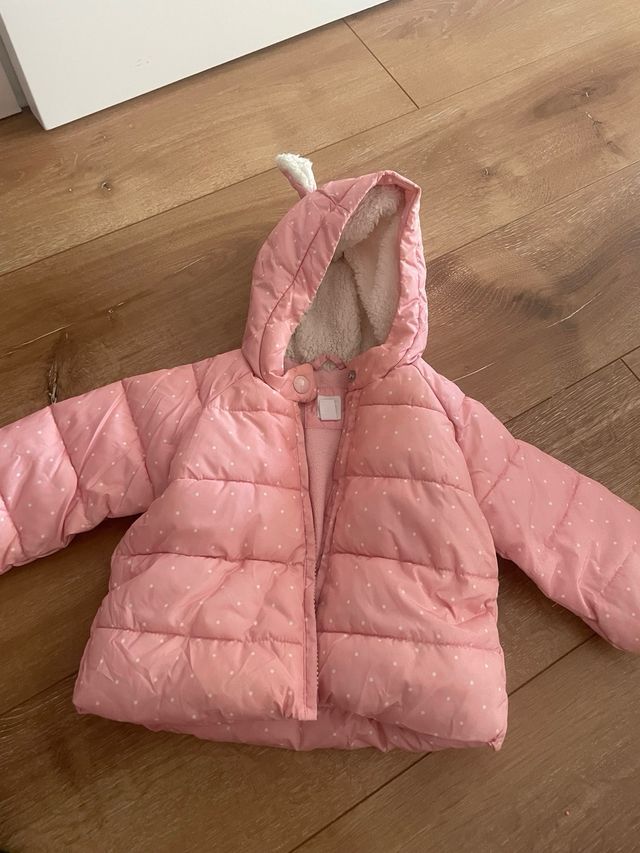 Abrigo GAP rosa capucha orejas niña 6 a 12 meses