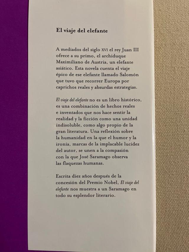 El viaje del Elefante. Novela.