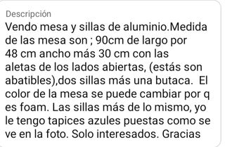 Vendo mesa, 2 sillas más 1 butaca