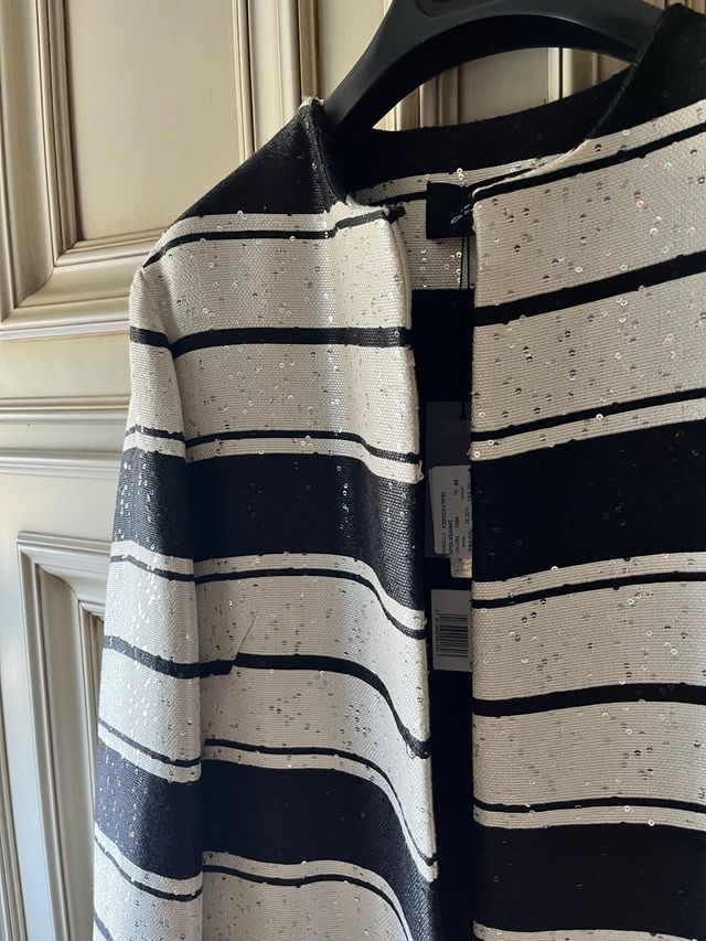 Spolverino bianco e nero Gattinoni con paillettes