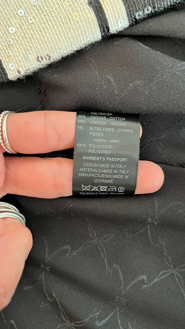 Spolverino bianco e nero Gattinoni con paillettes