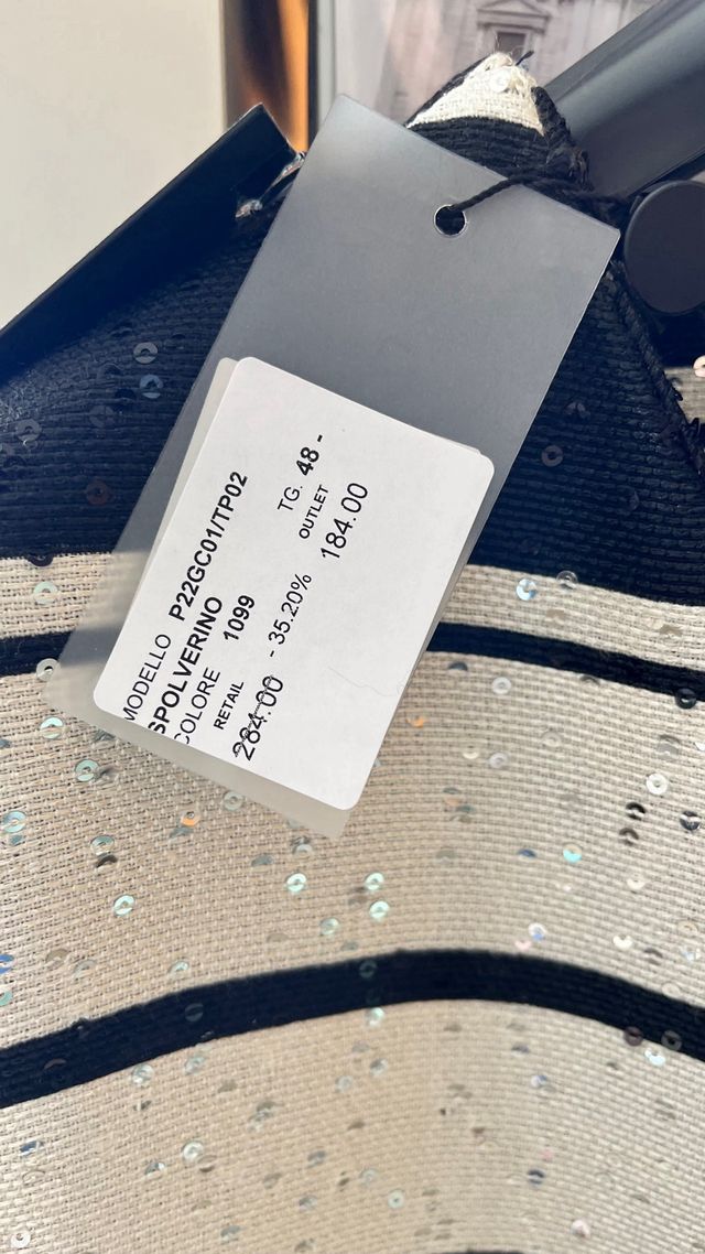 Spolverino bianco e nero Gattinoni con paillettes