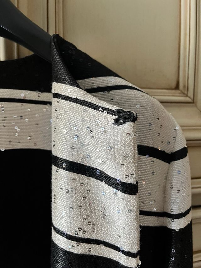 Spolverino bianco e nero Gattinoni con paillettes