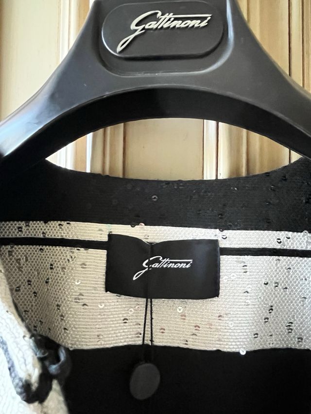 Spolverino bianco e nero Gattinoni con paillettes