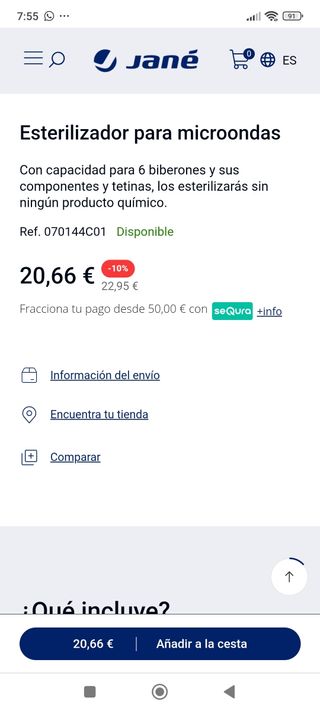 Esterilizador de biberones JANÉ