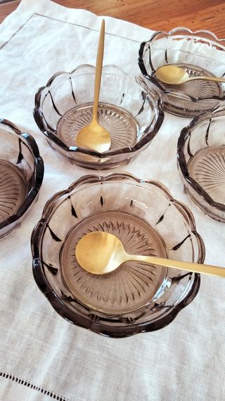 5 coppette dessert Vetro Grigio vintage