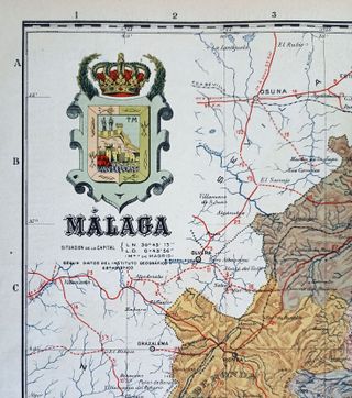 1913 - MÁLAGA ANTIGUO MAPA DE PROVINCIA