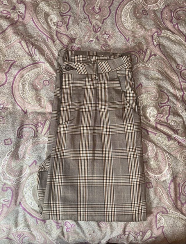 Pantalón de pinza recto de cuadros talla L