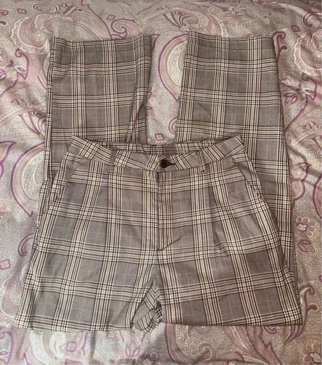 Pantalón de pinza recto de cuadros talla L