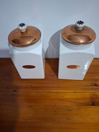 2 RECIPIENTES ANTIGUOS HARINA Y ARROZ