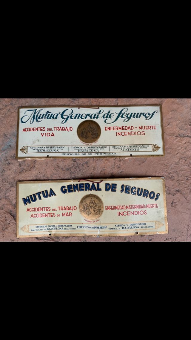 Carteles antiguos chapa MUTUA GENERAL DE SEGUROS