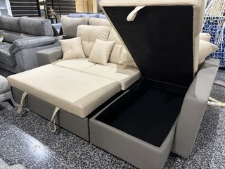 Sofa cama chaislongie con arcon y puff