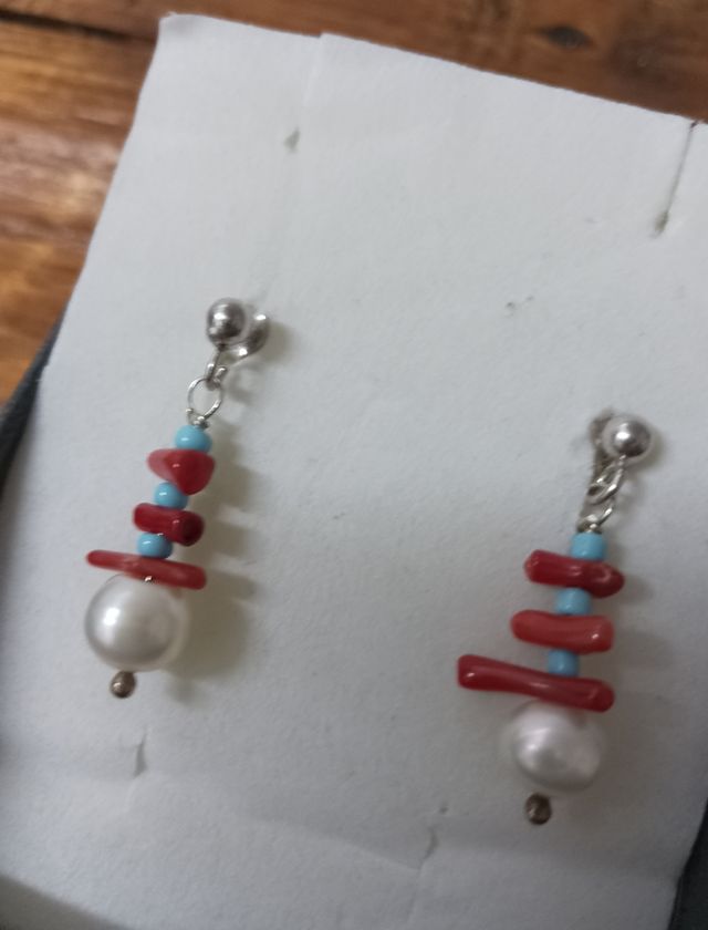 Pendientes plata y coral
