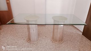Mesa salón cristal y marmol