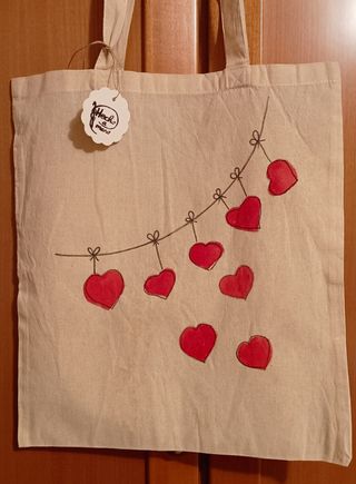 Rebajado:Bolsa de tela. Corazones.