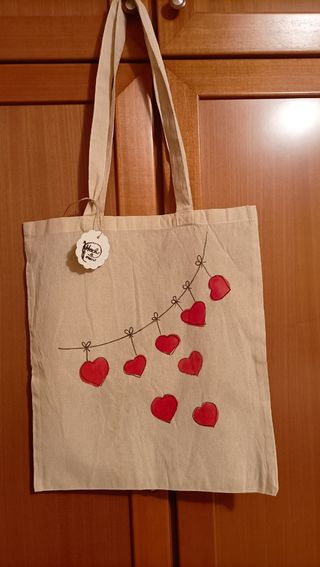 Rebajado:Bolsa de tela. Corazones.
