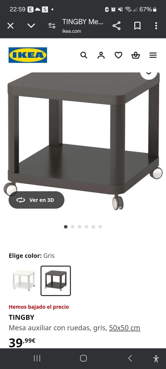 Mesa ikea tingny con ruedas gris