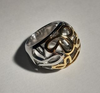 Anillo acero plateado y dorado