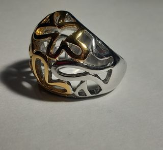 Anillo acero plateado y dorado