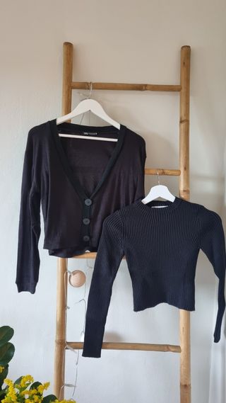 Crop top y chaqueta punto