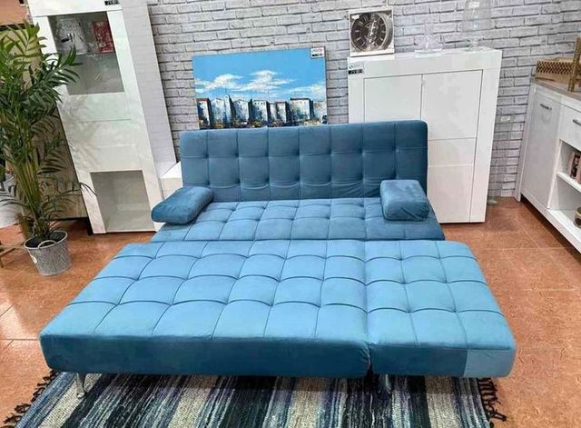 SOFA CAMA AZUL TERCIOPELO